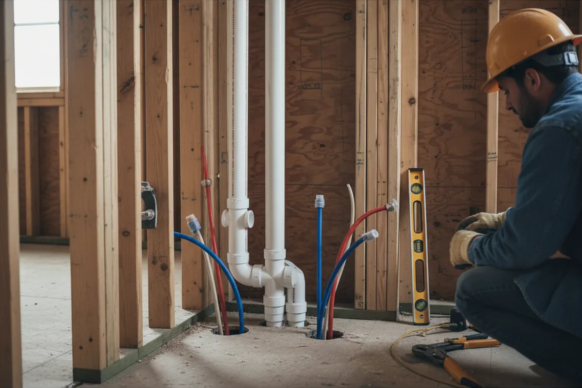 Drain and supply rough-in during Sump Pump Repair in Alton